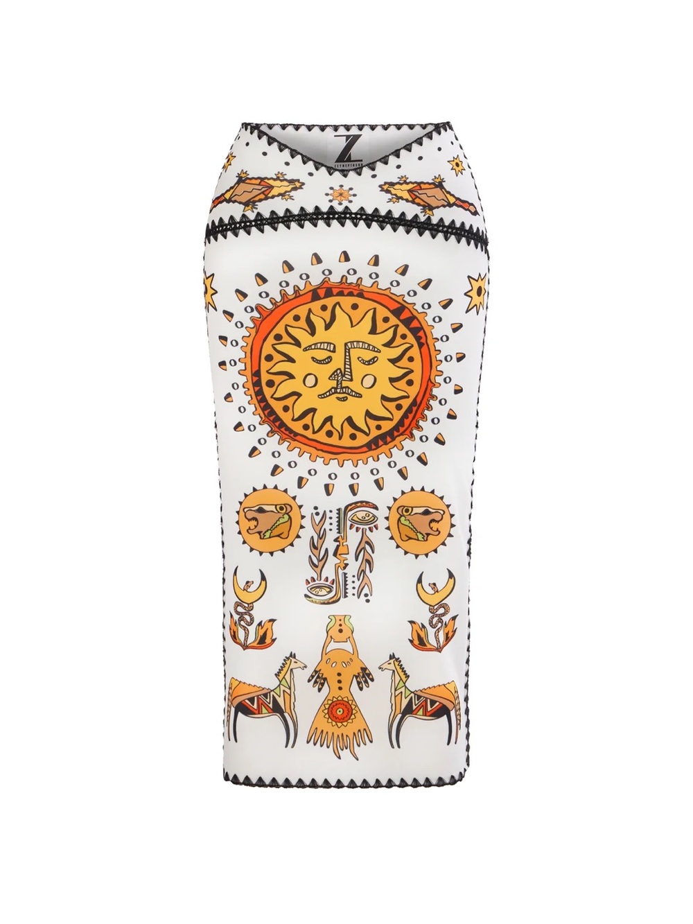 White Pencil Skirt with Yellow Sun Motif